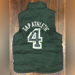 Gap Kids athletic Reversible Boys Puffer Vest Sz 8 Green Navy Front Pockets